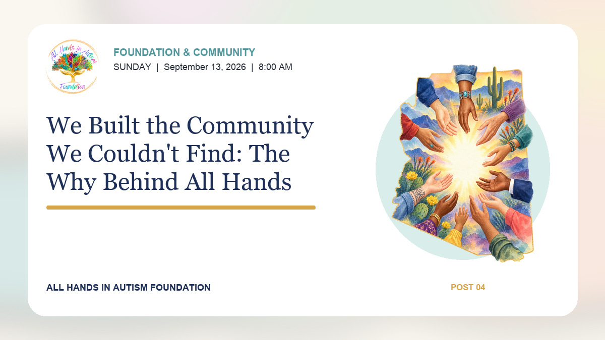 Watercolor Arizona scene with diverse hands reaching toward a bright shared center, representing community support.